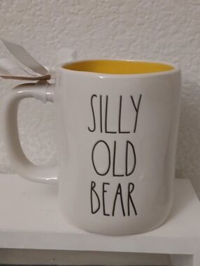 Rae Dunn Silly Old Bear Ceramic Mug - White with Yellow Interior